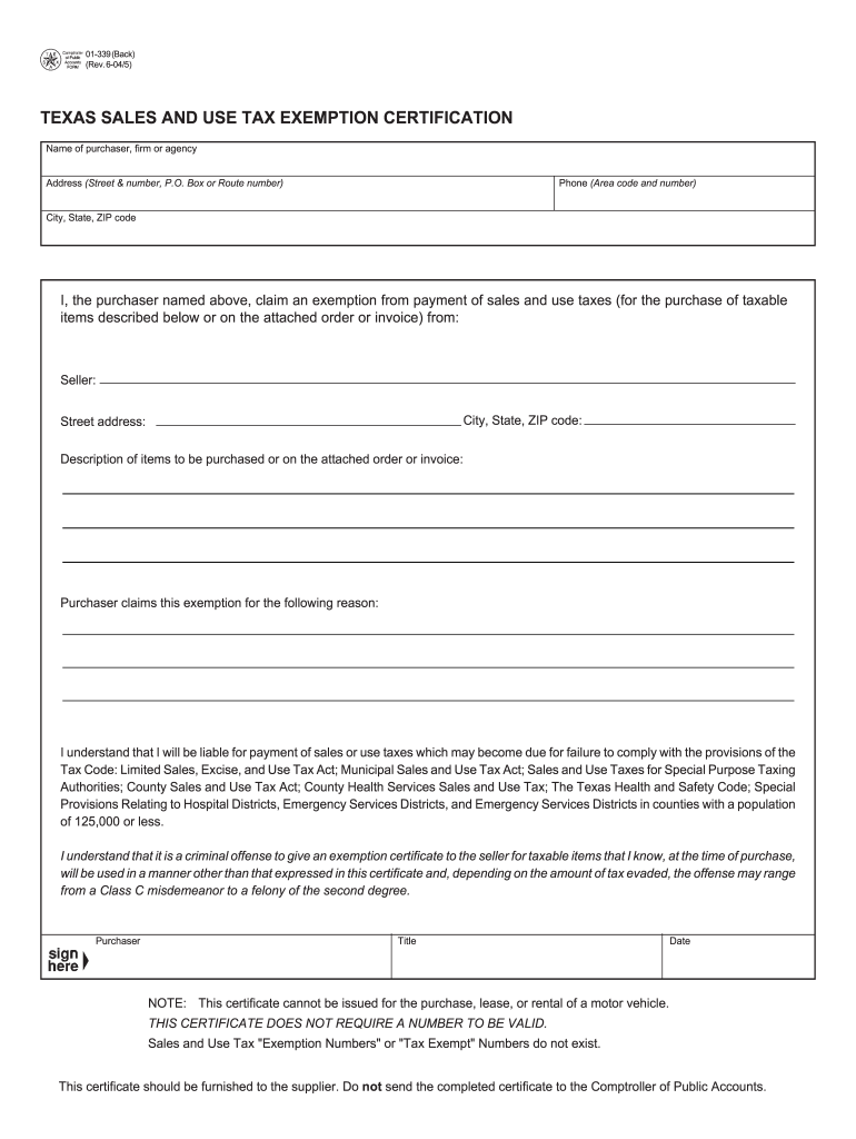 2005 Form TX Comptroller 01 339 Fill Online Printable Fillable Blank 