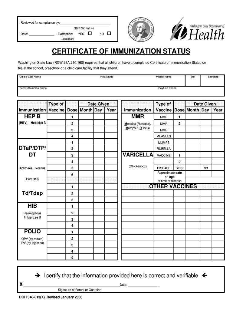 2006 Form WA DOH 348 013 Fill Online Printable Fillable Blank 