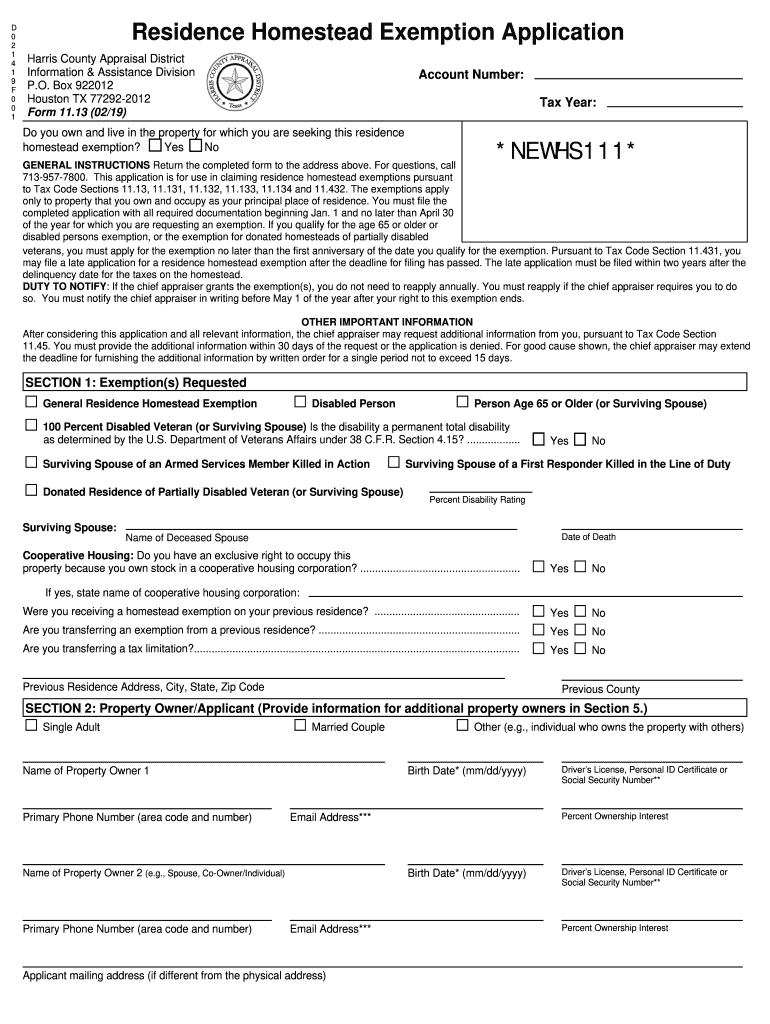 Tarrant County Appraisal District Homestead Exemption Form