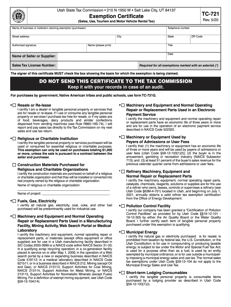 2020 Form UT USTC TC 721 Fill Online Printable Fillable Blank 