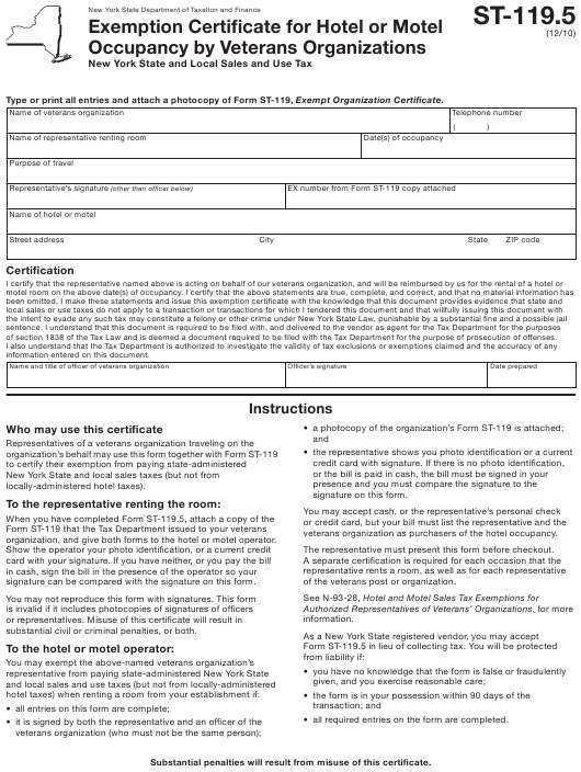 Albamv Tax Exempt Form Ny Hotel
