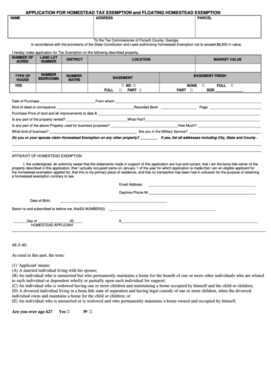 Application For Homestead Tax Exemption And Floating Homestead