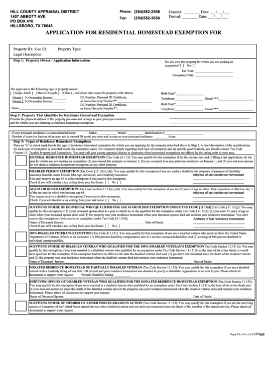 Application For Residential Homestead Exemption For Printable Pdf Download