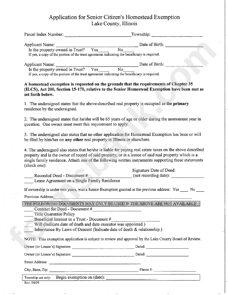 Application For Senior Citizen S Homestead Exemption Lake County 