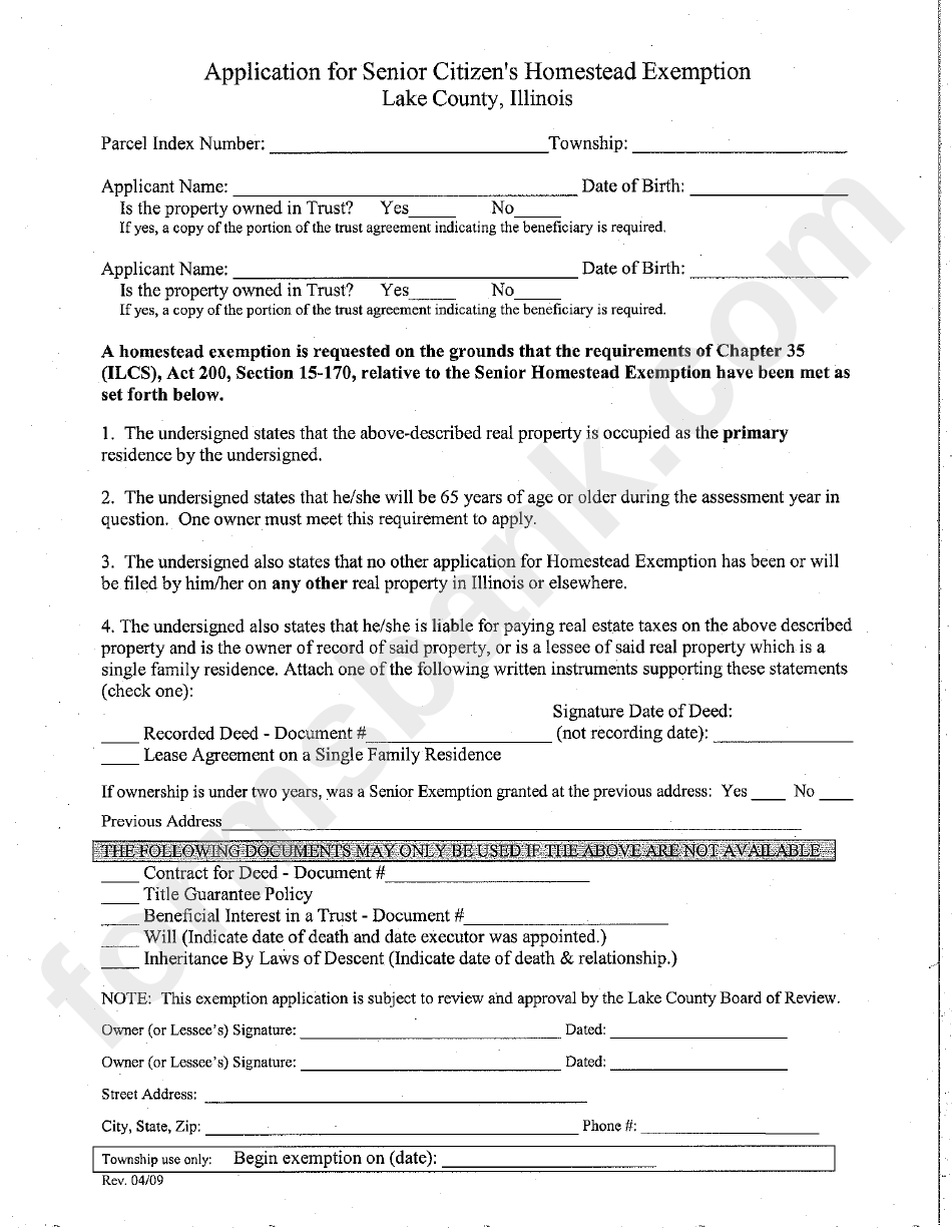 Application For Senior Citizen S Homestead Exemption Lake County 