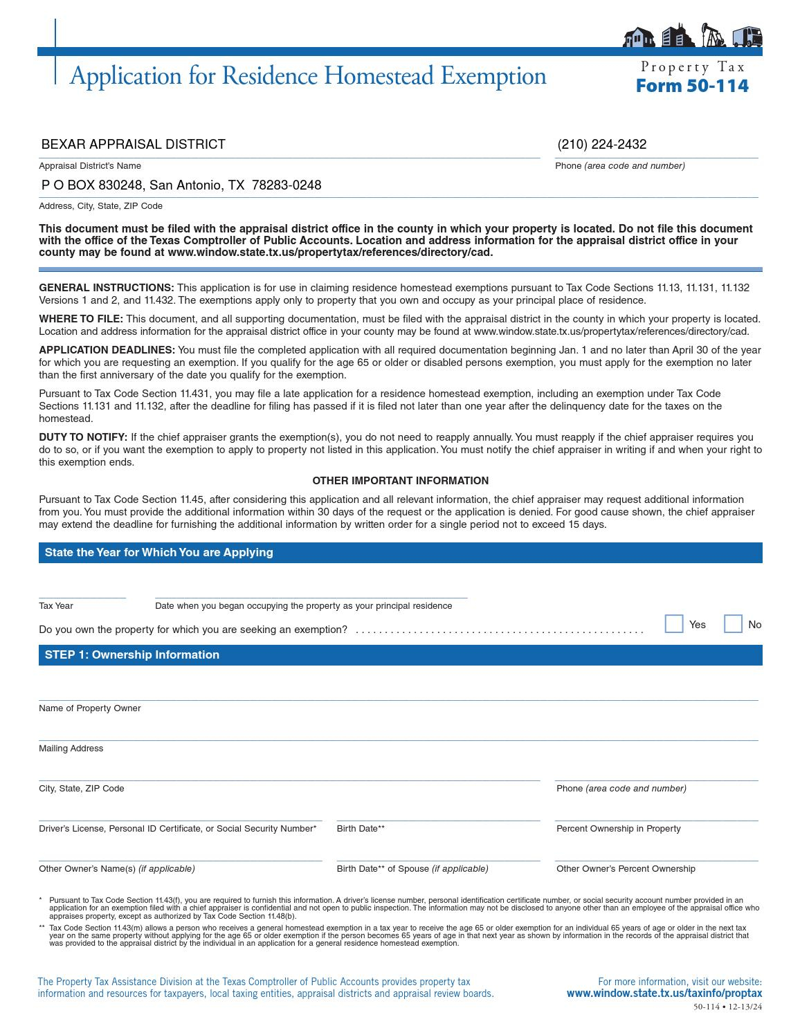Texas Homestead Exemption Form Bexar County