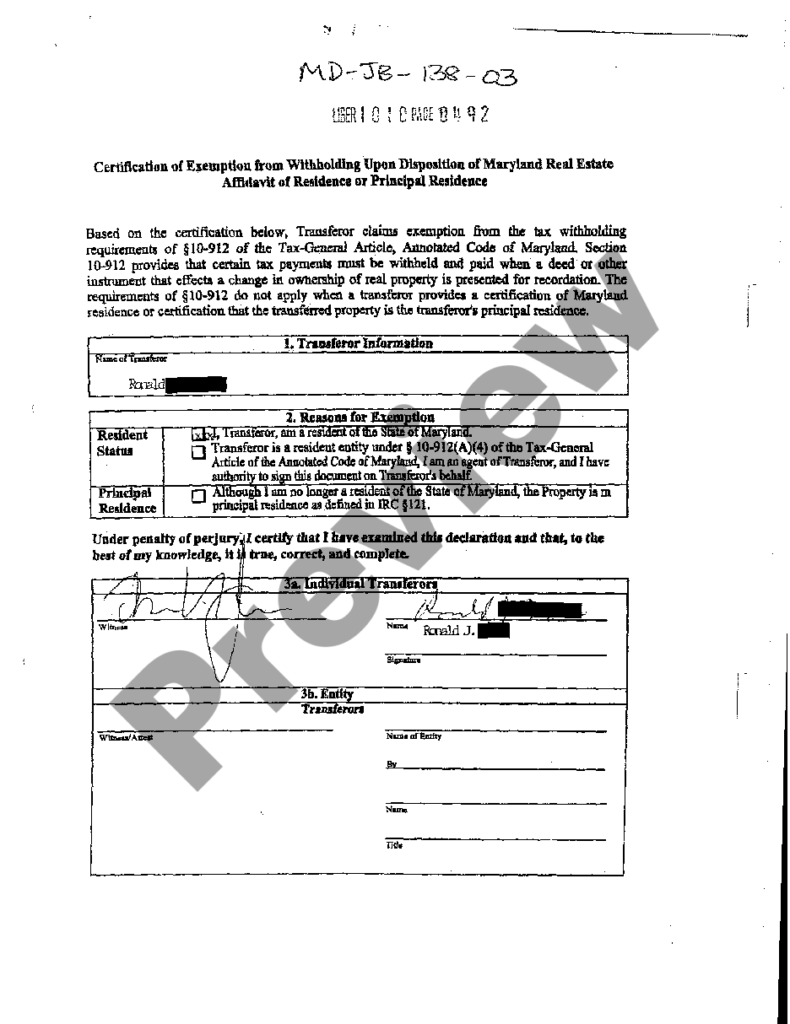 Certification Of Exemption From Withholding Upon Disposition Of 