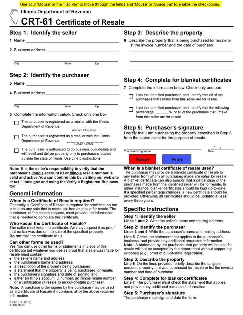 CRT 61 Certificate Of Resale