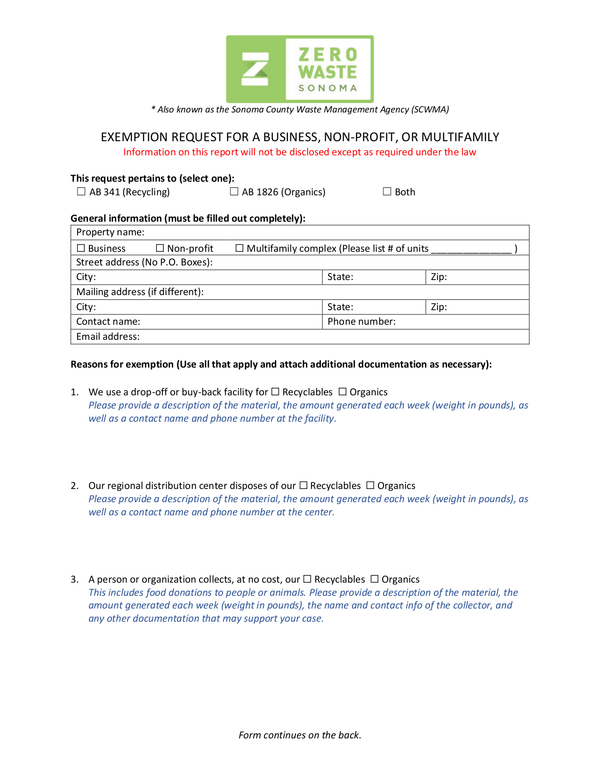 Fill Free Fillable Forms Sonoma County Waste Management Agency