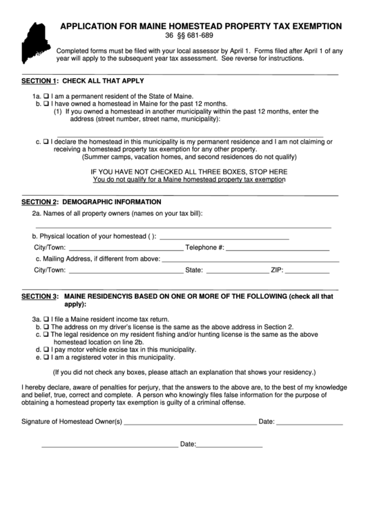 Fillable Application Form For Maine Homestead Property Tax Exemption 