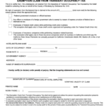 Fillable Exemption Claim From Transient Occupancy Tax Printable Pdf