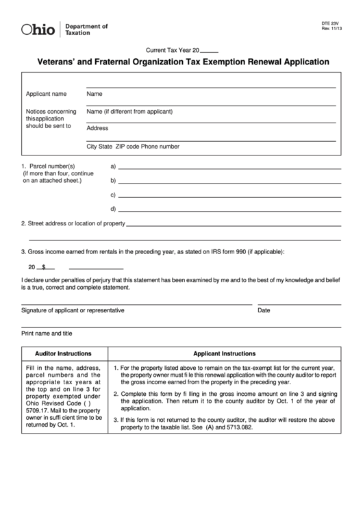 Fillable Form Dte 23v Veterans And Fraternal Organization Tax 