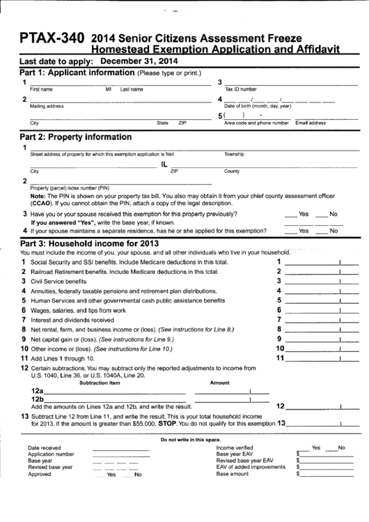 Senior Citizen Assessment Freeze Exemption Cook County Form