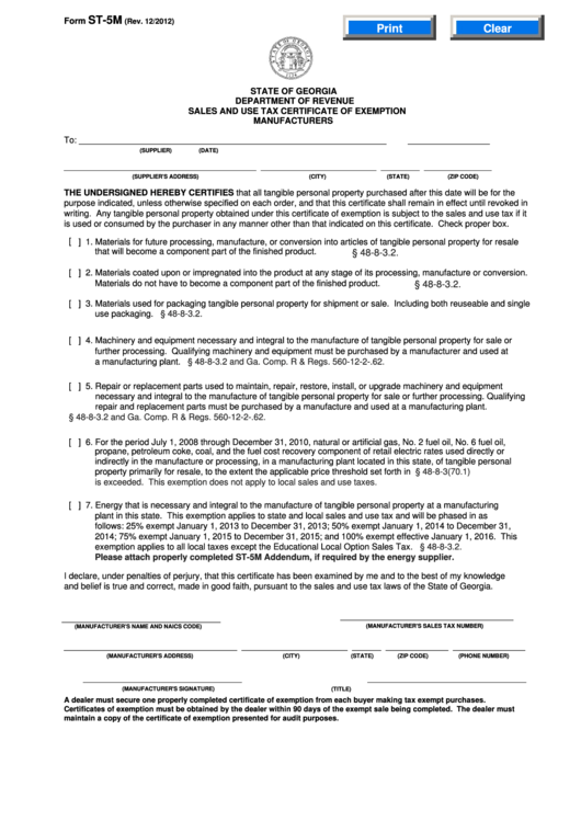 Georgia Department Of Revenue Sales Tax Exemption Form