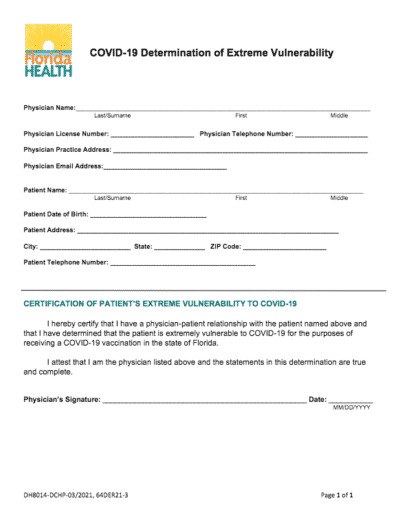 Florida s Vulnerable COVID 19 Form HIPAA Pharmacy Rules