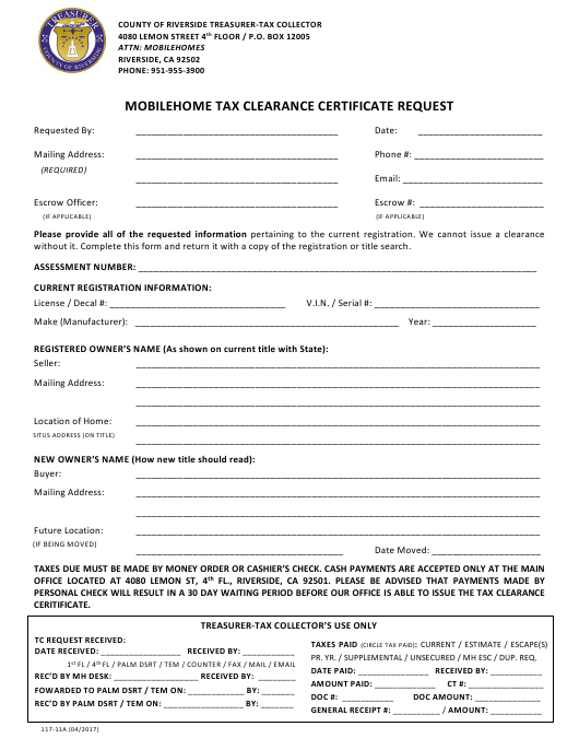 Form 117 11A Download Fillable PDF Or Fill Online Mobilehome Tax 