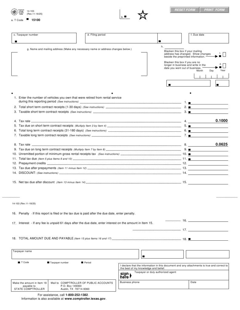 Form 14 103 Download Fillable PDF Or Fill Online Texas Motor Vehicle 