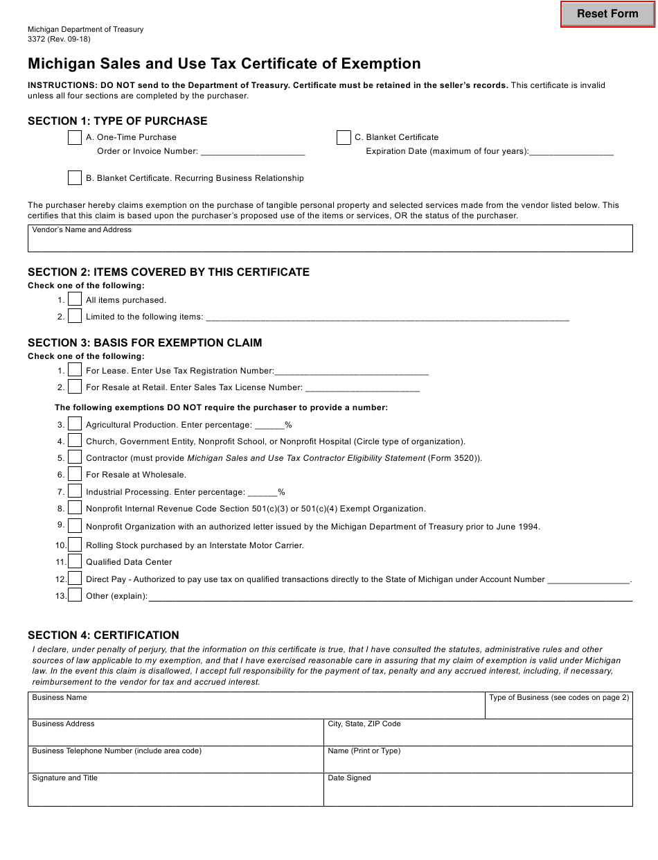 Sales And Use Tax Certificate Of Exemption Form