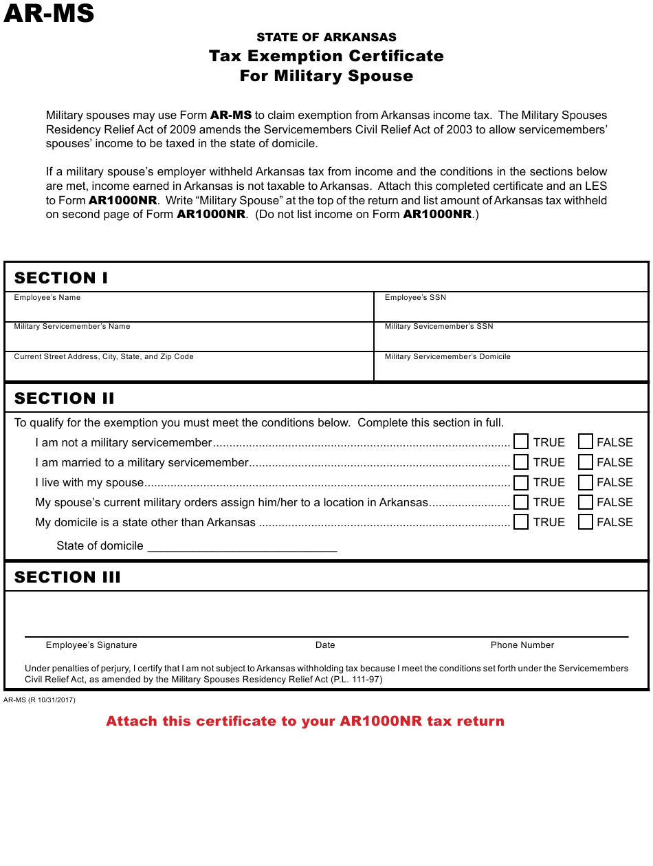 Military Spouse Exemption From State Tax Form