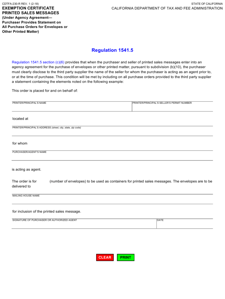 Form CDTFA 230 R Download Fillable PDF Or Fill Online Exemption 
