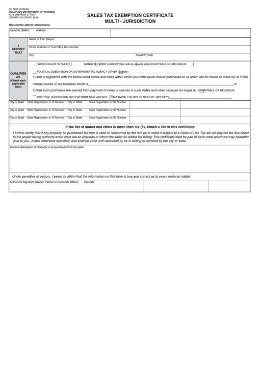 Form Dr 0563 Sales Tax Exemption Certificate Multi Jurisdiction 