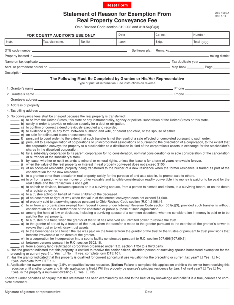 Form DTE100EX Download Fillable PDF Or Fill Online Statement Of Reason