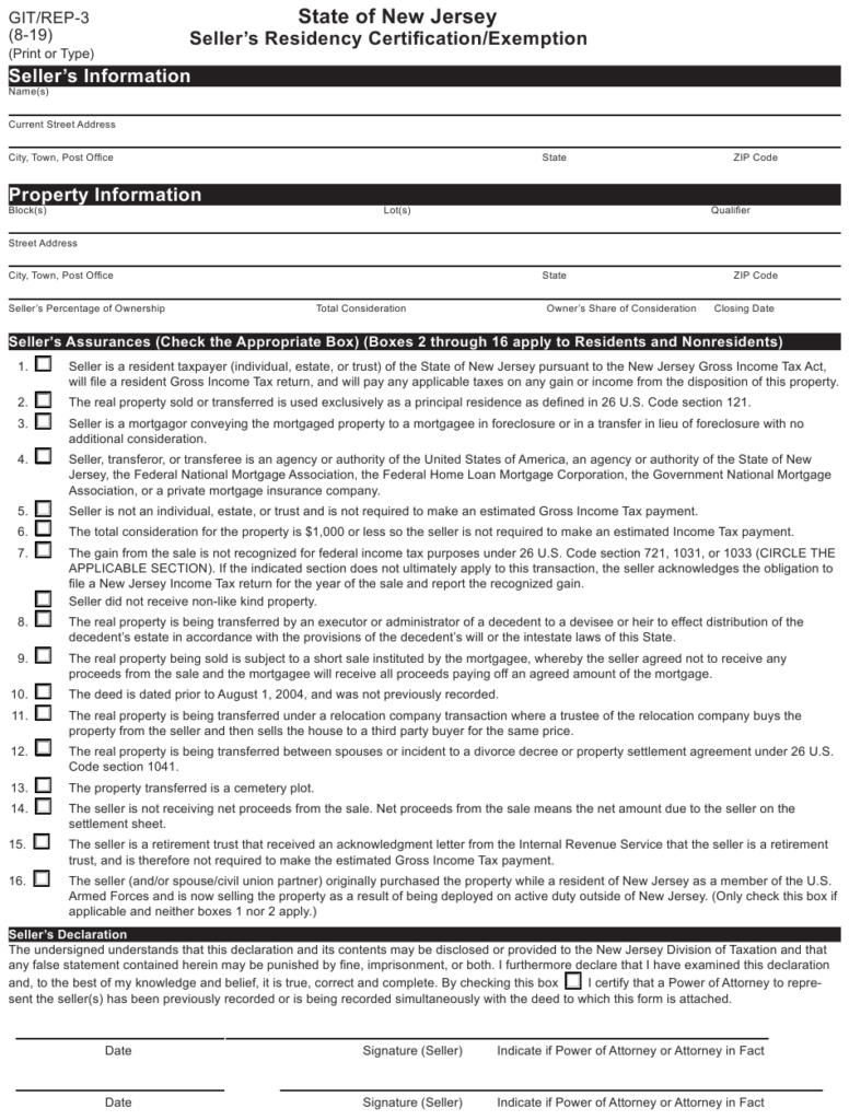 Form GIT REP 3 Download Fillable PDF Or Fill Online Seller s Residency 