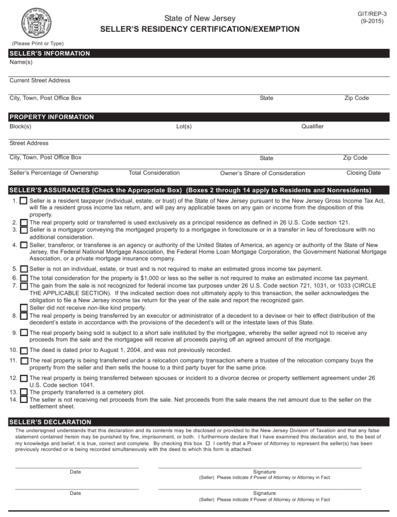 Form GIT REP 3 Download Fillable PDF Or Fill Online Seller s Residency