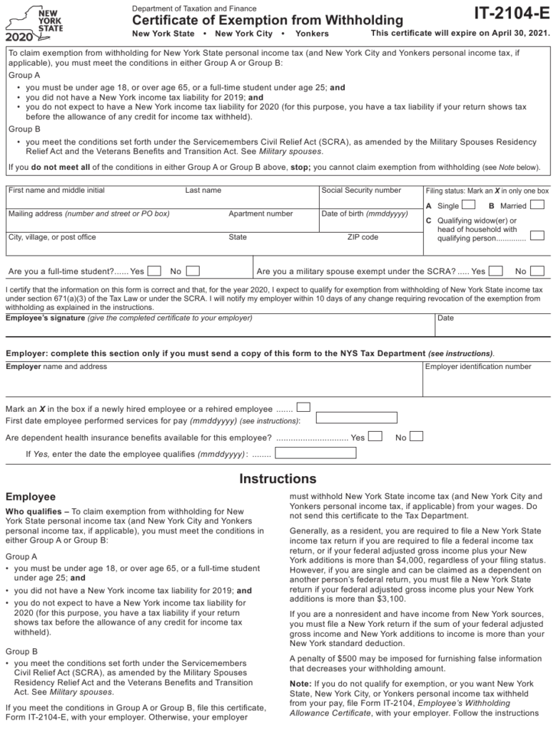 Form IT 2104 E Download Fillable PDF Or Fill Online Certificate Of 