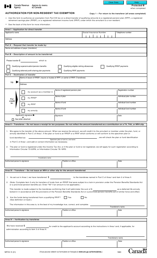 Form NRTA1 Download Fillable PDF Or Fill Online Authorization For Non