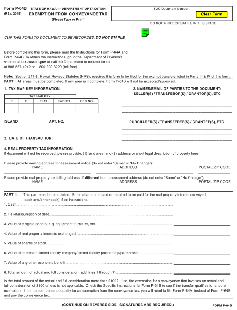 Form P 64B Download Fillable PDF Or Fill Online Exemption From 