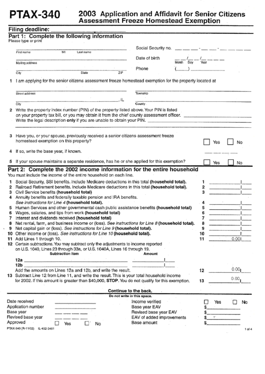 Form Ptax 340 Application And Affidavit For Senior Citizens 