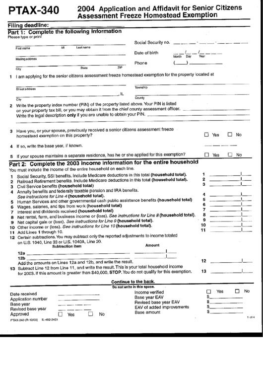 Form Ptax 340 Application And Affidavit For Senior Citizens 
