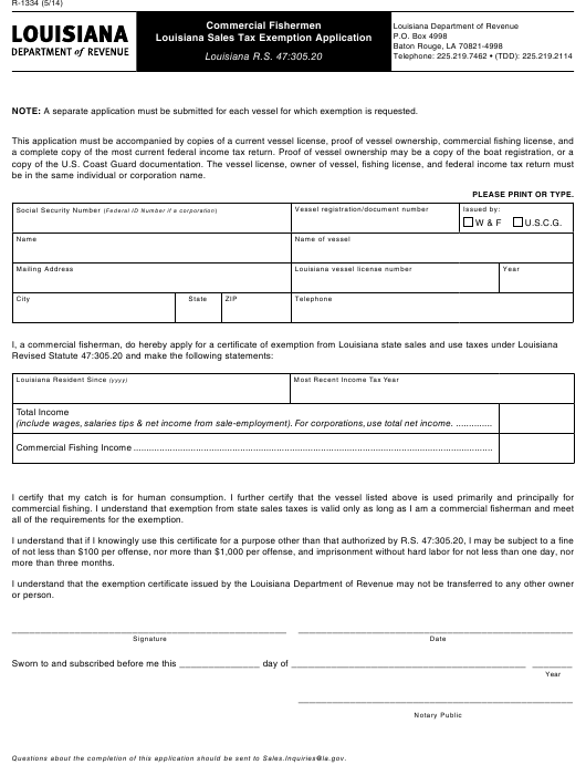 Form R 1334 Download Fillable PDF Or Fill Online Commercial Fishermen