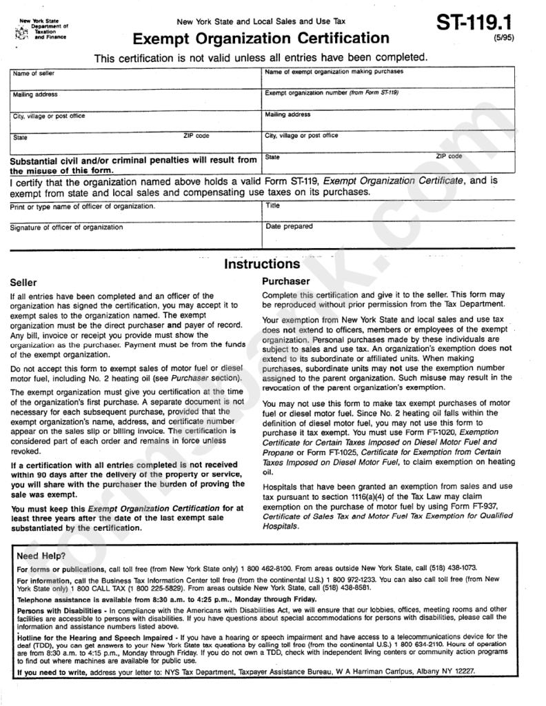 Form St 119 1 Exempt Organization Certification Printable Pdf Download