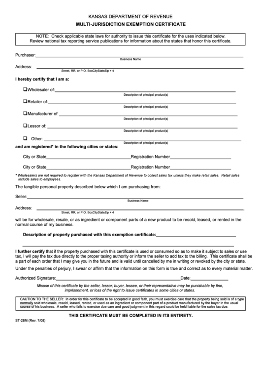 Form St 28m Multi Jurisdiction Exemption Printable Pdf Download