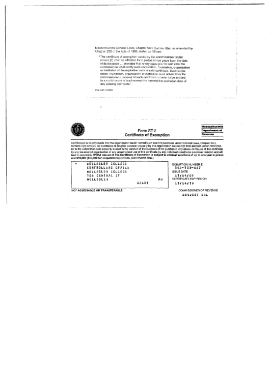 Form St 5 Sales Tax Exempt Purchaser Certificate Filing Example 