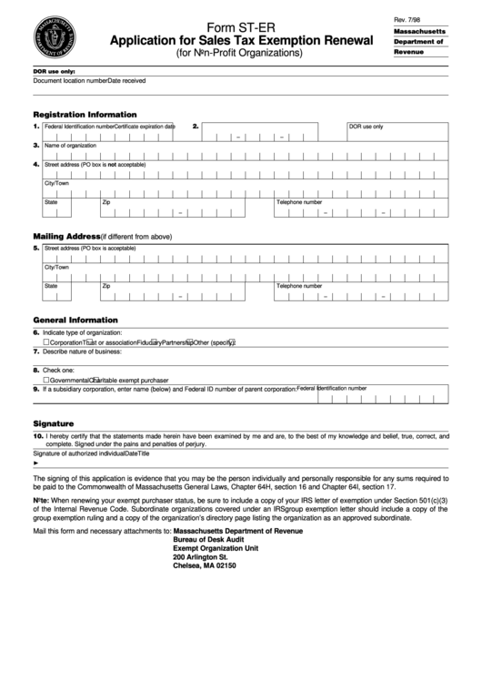 Form St Er Application For Sales Tax Exemption Renewal For Non Profit 