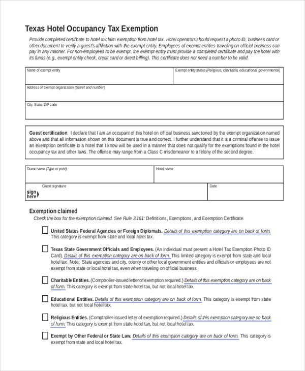 FREE 8 Sample Tax Exemption Forms In PDF MS Word