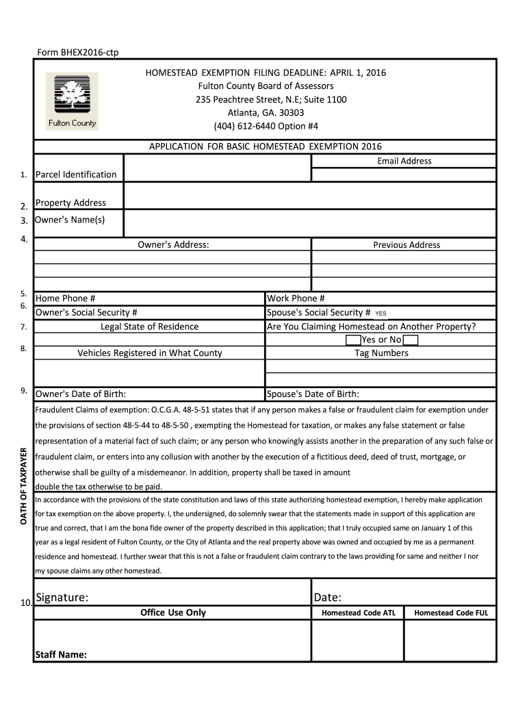 Fulton County Homestead Exemption Form