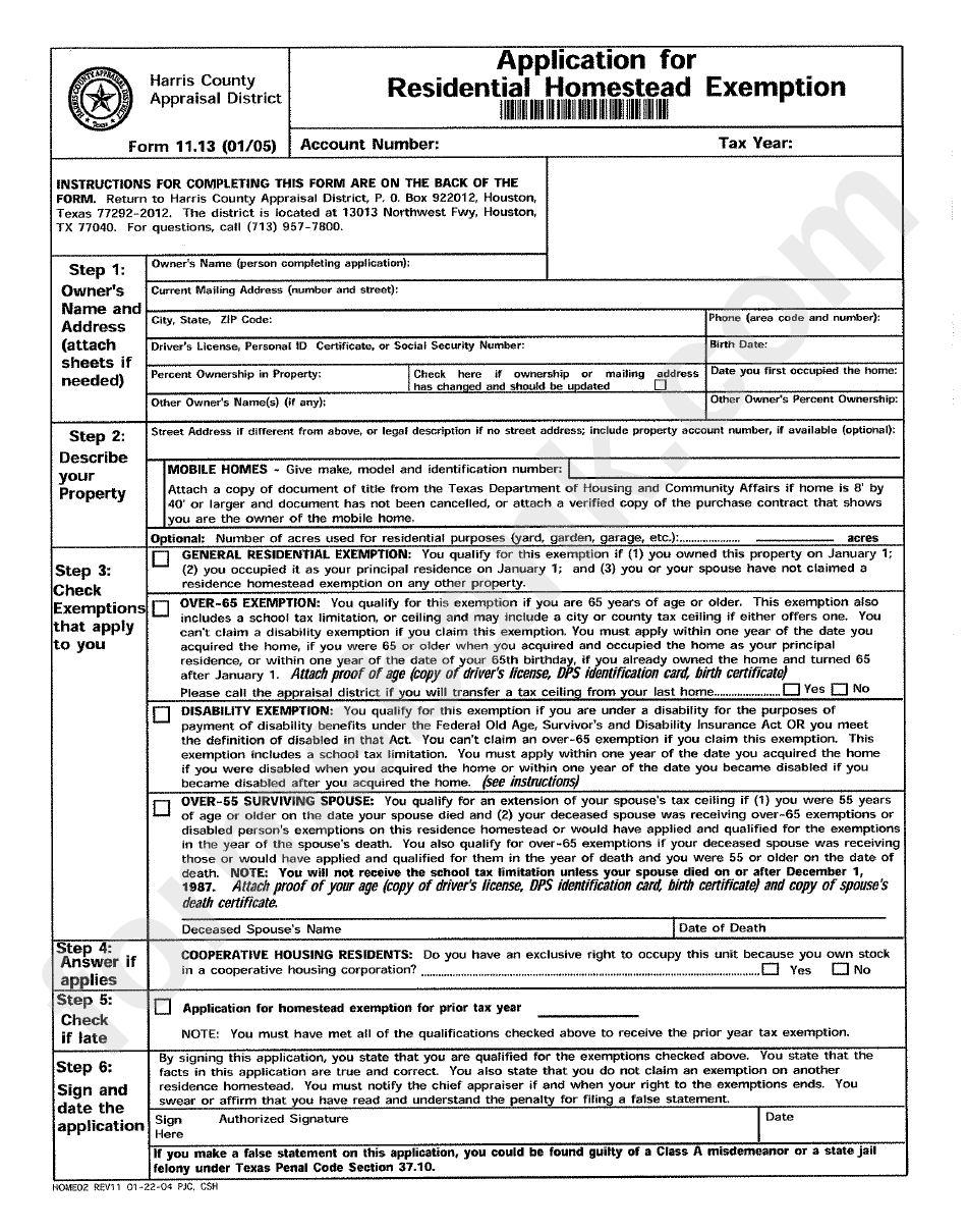 Harris County Homestead Exemption Form ExemptForm