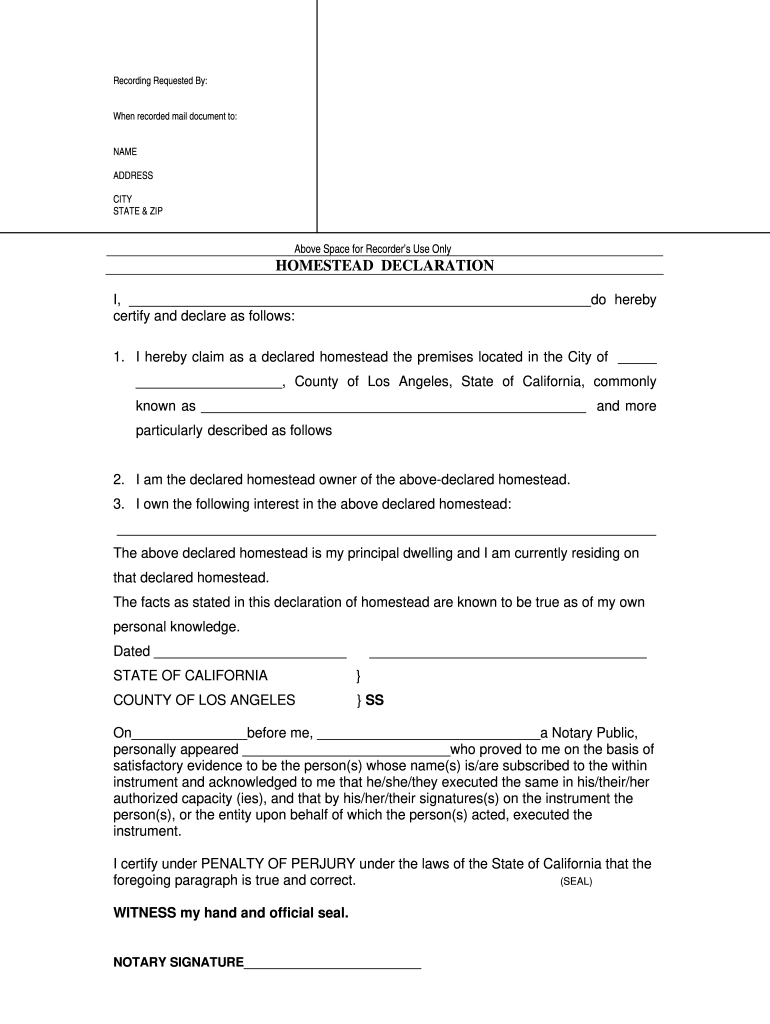 Homestead Declaration Form Los Angeles County Fill Online Printable