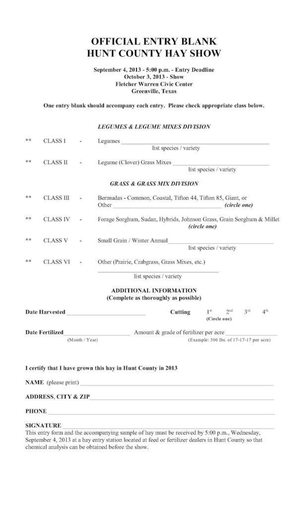 Hunt Co Extension Ag Program HUNT COUNTY HAY SHOW ENTRIES