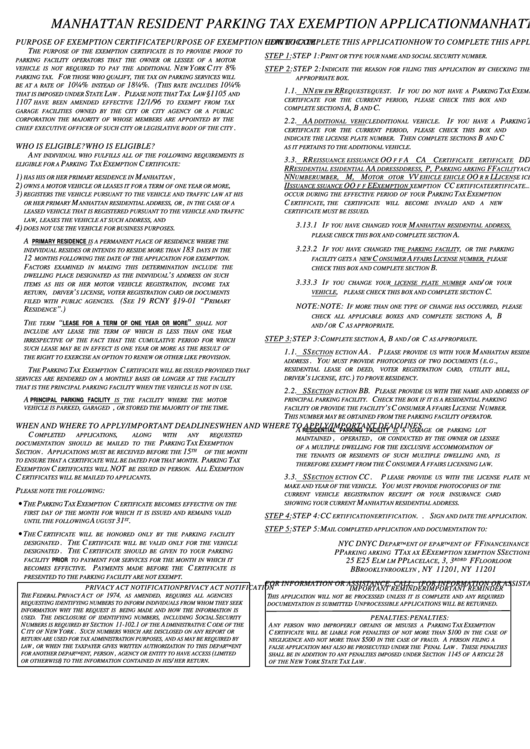 Manhattan Resident Parking Tax Exemption Application Instructions Nyc 
