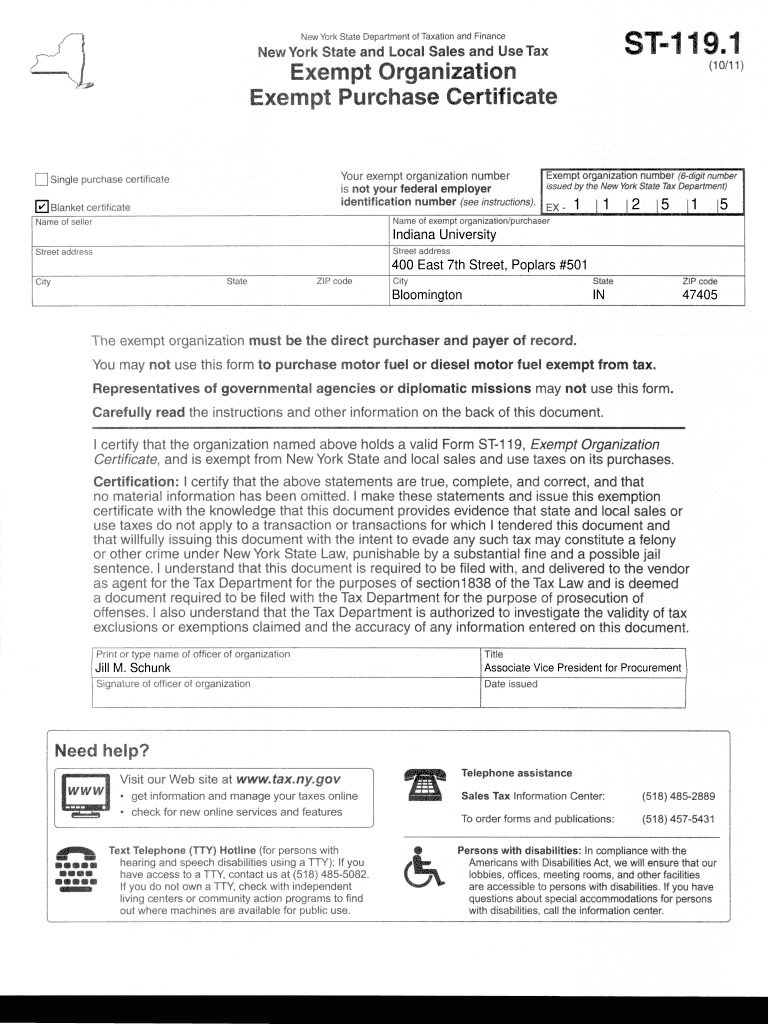 New York State Tax Exempt Form St 119