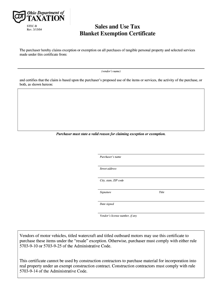 Oh Sales Tax Blanket Exemption Form ExemptForm