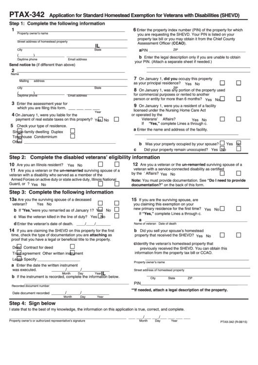 Ptax 342 Form Application For Standard Homestead Exemption For 
