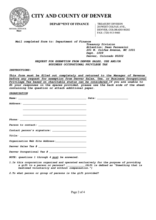 Denver Sales Tax Exemption Form ExemptForm