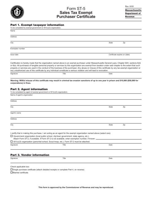 Sales Tax Exempt Form ST 5 Grossman Marketing Group