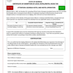 STATE OF GEORGIA CERTIFICATE OF EXEMPTION OF LOCAL HOTEL MOTEL EXCISE